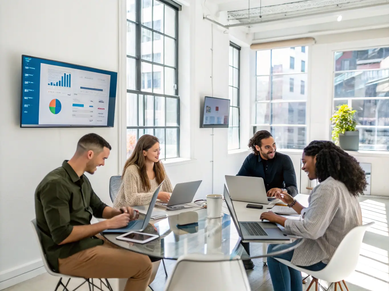 A diverse group of employees working together in a modern office, illustrating the impact of customized workforce solutions.